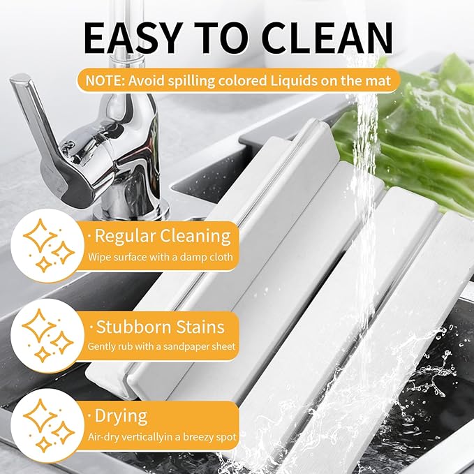 Stone Dish Drying Mat for Kitchen Counter, 16''×12'' Quick Dry Stone Dishes Mats Foldable Water Absorbing Diatomaceous Earth Drying Organizer Mat for Dishes Utensils Bottles Any Countertop(White) - Image 6
