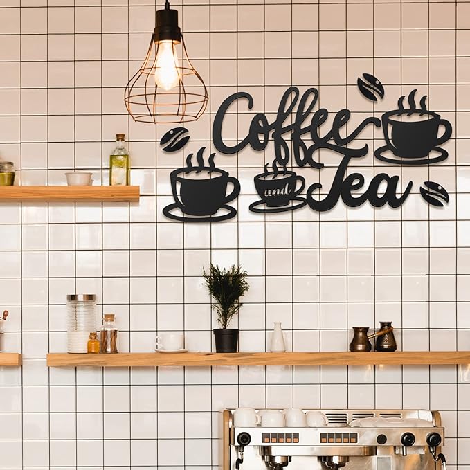 Ferraycle Rustic Metal Coffee Bar Signs Hanging Wall Decor for Home Office Kitchen (Coffee and Tea, 14" x 14") - Image 7