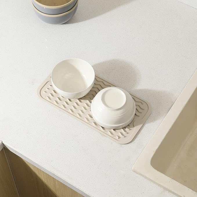 MicoYang Silicone Dish Drying Mat for Multiple Usage,Easy clean,Eco-friendly,Heat-resistant Silicone Mat for Kitchen Counter or Sink,Refrigerator or Drawer Liner Tapioca S 12 inches x 6 inches - Image 8