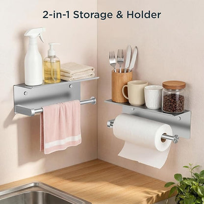 FORIOUS Paper Towel Holder with Shelf, SUS304 Stainless Steel Paper Towel Holder with Storage Shelf, Wall Mount Screw Paper Roll Organizer Commercial Paper Hand Towel Dispensers, Sliver - Image 4