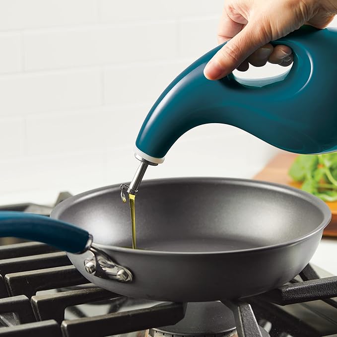 Rachael Ray Serveware Ceramic EVOO Oil and Vinegar Dispensing Bottle Set, 2 Piece, Teal - Image 7