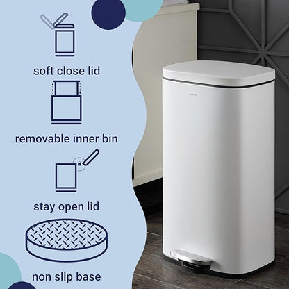 happimess HPM1011C Curtis 8-Gallon Step-Open Trash Can with Soft-Close Lid, Modern, Minimalistic, Fingerprint Proof for Home, Kitchen, Laundry Room, Office, Bedroom, Bathroom, White - Image 3