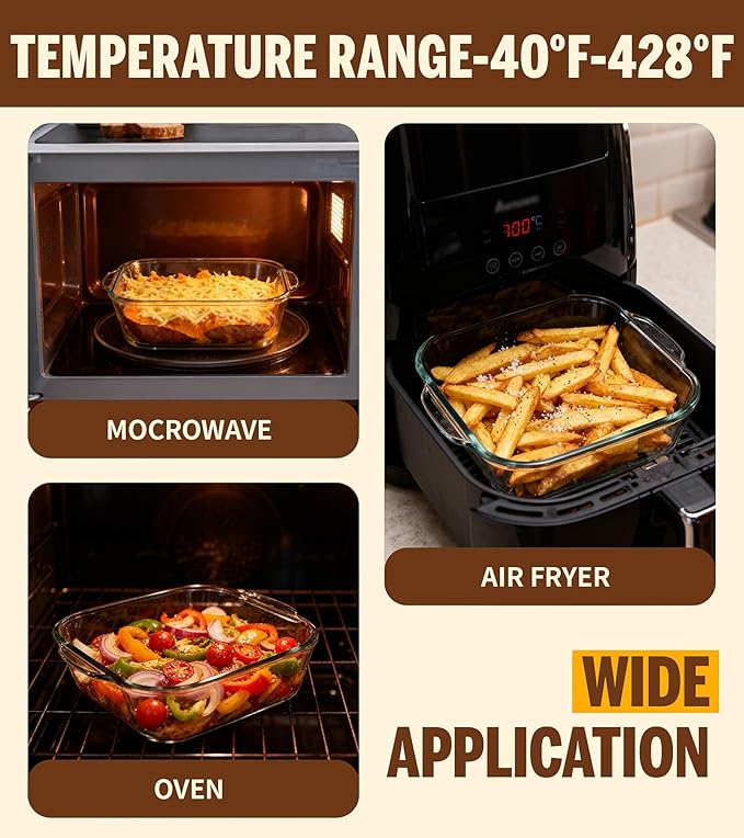 6"x6" Baking Pan, Square Baking Dishes 2 Pack Glass Bakeware Dish For Casserole Lasagna Brownie, Perfect for Reheating Individual Portions in Oven, Microwave or Air Fryer - Image 5