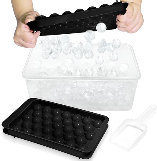 WIBIMEN Ice Cube Tray with Lid and Bin - Round Ice Trays for Freezer with Lid - Ice Cube Trays for Freezer with Ice Container (1"-2PACK Black) by WIBIMEN