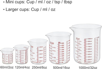 Ackers High Borosilicate Glass Measuring Cup Set with Pour Spout,60ml(2OZ),120ml(4OZ), 250ml(8OZ), 500ml(16OZ), 1000ml(32OZ) Glass Measuring Beaker for Kitchen or Restaurant, Easy to Read - Image 7