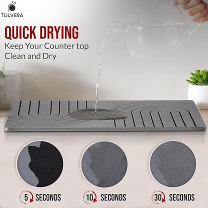Stone Dish Drying Mat for Kitchen Counter – Diatomaceous Earth Drying Mat | Fast-Absorbing, Minimalist Design, Durable Diatomite | Non-Slip, Heat Resistant, Easy-to-Clean | USA Brand | 15.7”x11.8” - Image 2