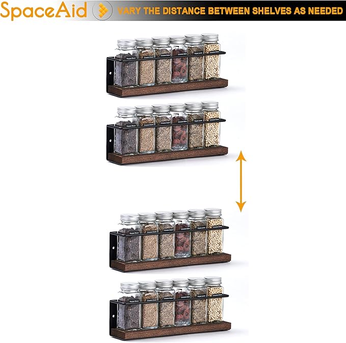 SpaceAid Spice Rack Organizer for Cabinet Door or Wall Mount (4 Pack) with 415 Spice Labels - Wood Hanging Seasoning Shelf for Cupboard Pantry or over the Stove - Image 4