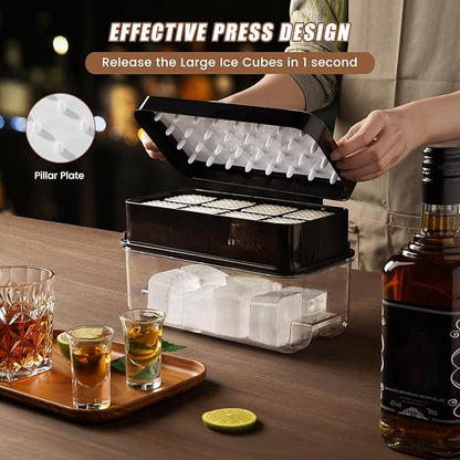 PHINOX Large Ice Cube Tray with Lid and Bin, Ice Trays for Freezer, 2 INCH Whiskey Ice Cubes Mold, 2*8 pcs Square Ice Cube Mold with Tong, Easy to Release, Large Ice Tray for Whiskey Cocktail Bourbon - Image 3