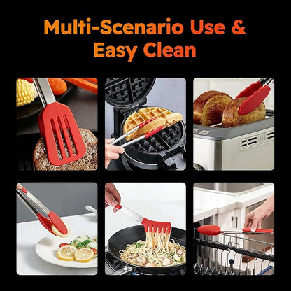 HST Tongs for Cooking with Silicone Tips(3 Pack), Non Stick Kitchen Tongs with Silicone Tip for Cooking BBQ Baking (12", Red) - Image 7
