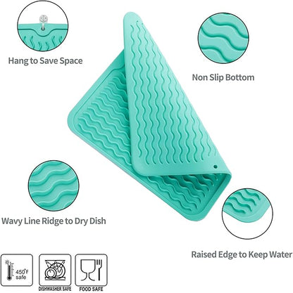 MicoYang Silicone Dish Drying Mat for Multiple Usage,Easy clean,Eco-friendly,Heat-resistant Silicone Mat for Kitchen Counter or Sink,Refrigerator or Drawer liner Mint M 12 inches x 12 inches - Image 3