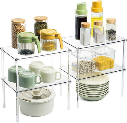 Bobomoment Acrylic Cabinet Organizer, Set of 4 Spice Rack Organizer for Cabinet, Desk Countertop Shelf Organizer, Pantry Kitchen Storage and Organization, Stackable Shelves House Essentials for Gift - Image 8