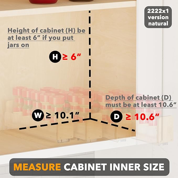 SpaceAid Bamboo Pull Out Spice Rack Organizer for Cabinet, Heavy Duty Slide Out Seasoning Kitchen Pantry Sliding Vertical Organization, 10.1" Wide, 4 Drawers(2" Wide), 1-Tier, Natural - Image 4