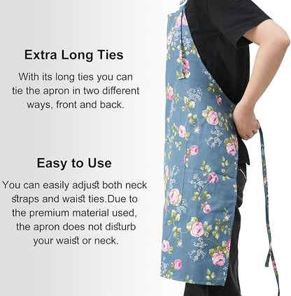 DILLMAN Aprons for Women with Pockets Cotton Linen Cooking Kitchen Baking Soft Durable Floral Gardening Apron - Image 4
