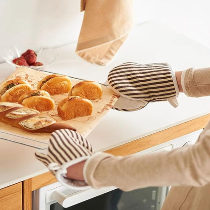 1 Pair Mini Oven Mitts,High Heat Resistant Oven Gloves,Kitchen Short Oven Mit with Hanging Loop for BBQ, Baking, Cooking and Grilling, (Khaki) - Image 2