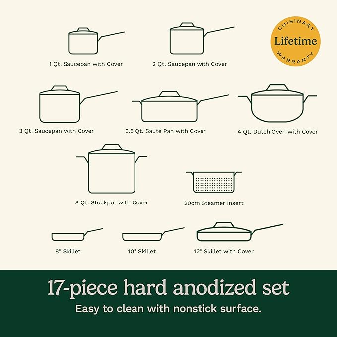 Cuisinart Chef's Classic™ Nonstick Hard Anodized 17 Piece Set w/Tempered Glass Lids - Image 7
