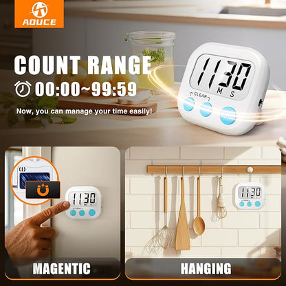 6 Pack Digital Kitchen Timers for Cooking Magnetic Timer for Cooking Loud Alarm White - Image 3