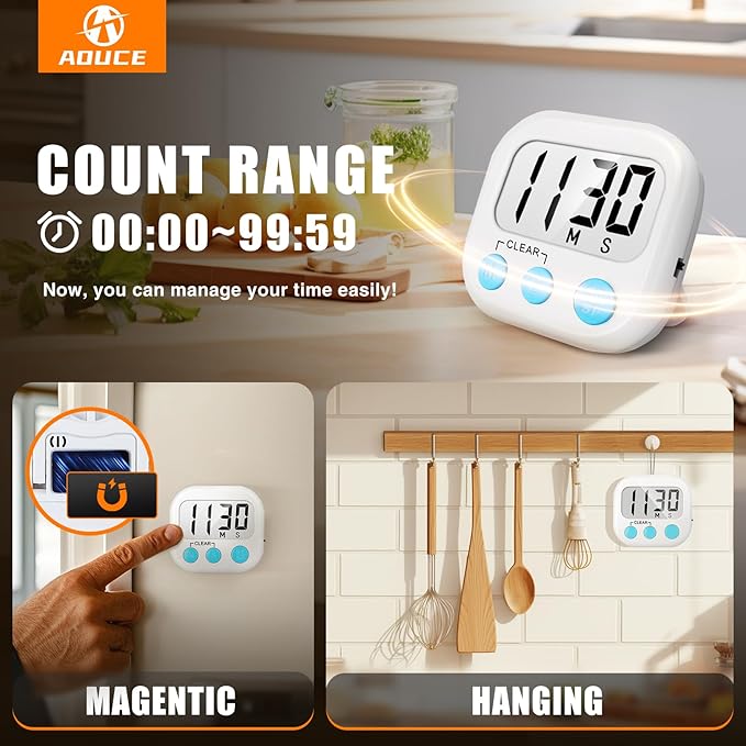 12 Pack Digital Kitchen Timers for Cooking Magnetic Timer for Cooking Loud Alarm White - Image 3