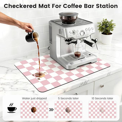 16" x 24" Checkered Dish Drying Mat for Kitchen Counter, Absorbent Coffee Bar Mat for Espresso Machine Coffee Countertops Accessories, Pink - Image 3