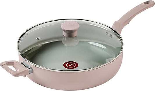 T-fal Refresh Ceramic Nonstick Saute Pan with Lid 5 Qt, Oven Safe up to 350°F Cookware, Stay-Cool Handle, Skillet Pots and Pans, Dusty Rose by T-falbrand