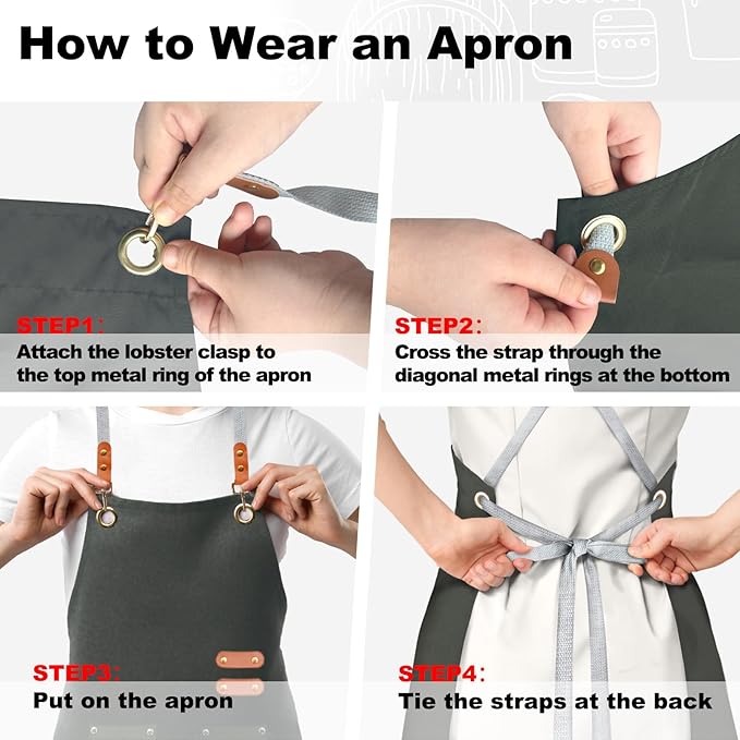 BeLuyi chef apron bib tool apron for man woman cross back straps with 4 pockets for kitchen cooking gardening baking working - Image 5