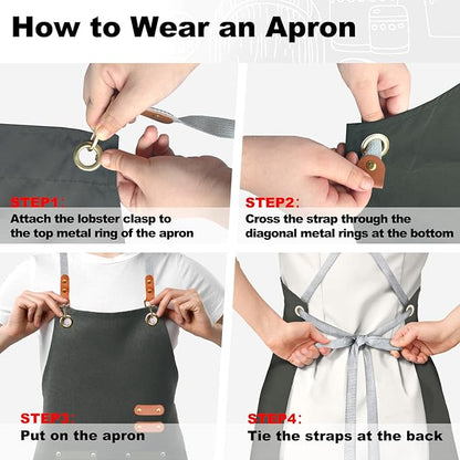 BeLuyi chef apron bib tool apron for man woman cross back straps with 4 pockets for kitchen cooking gardening baking working - Image 5