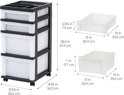 IRIS USA Plastic Drawer Storage Organizer Rolling Cart, with Wheels Casters, 4-Drawers, for Classroom Art Craft Supplies Dresser Closet Bathroom Laundry Room, Black/Pearl - Image 2
