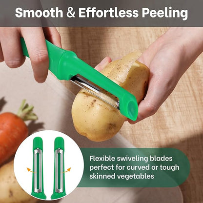 Beneno Swivel Vegetable Peeler, Razor-Sharp Smooth Peeling Potato Peelers with Stainless Steel Blades, Ergonomic Comfort Non-Slip Rubber Handle, Durable Kitchen Peelers with Potato Eye Remover, Green - Image 8