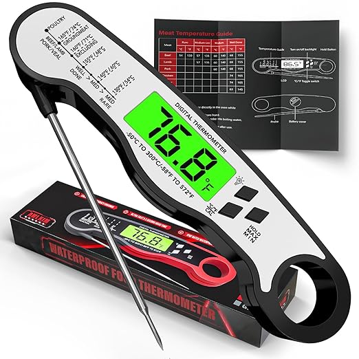 AWLKIM Digital Meat Thermometer with Doneness Chart, 2-Sec Instant Read Food Thermometer for Cooking, Grilling, Oven, Air Fryer - Waterproof Backlit Magnetic Flip Probe, Gift for Men, Dad - Black by AWKLIM