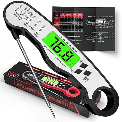 AWLKIM Digital Meat Thermometer with Doneness Chart, 2-Sec Instant Read Food Thermometer for Cooking, Grilling, Oven, Air Fryer - Waterproof Backlit Magnetic Flip Probe, Gift for Men, Dad - Black by AWKLIM