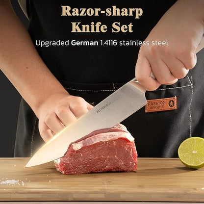 Astercook Knife Set Kitchen with Block and Sharpener Premium Full Tang 17 Pcs German Stainless Steel Knives Dishwasher Safe Kitchen Utensils Set with with and Anti-slip Ergonomic Handle, Cream White - Image 5