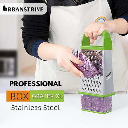 Urbanstrive Cheese Grater With Container, Professional Cheese Grater with Handle, Stainless Steel Graters for Kitchen Handheld, Box Grater with 4 Sides for Vegetables, Ginger, Potatoes (Green) - Image 5