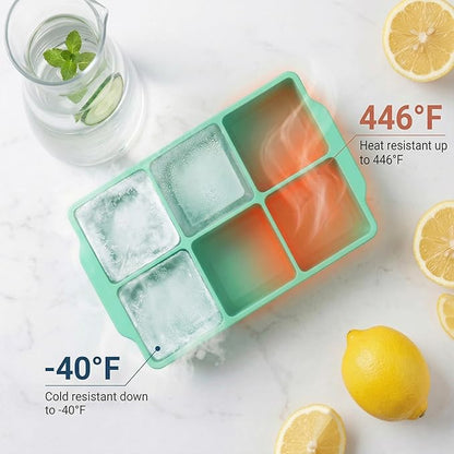 KitchFort Large Silicone Ice Cube Tray (3-Pack), Easy Release 2" Big Ice Cubes - Cocktail, Whiskey Ice Cubes Mold - Ice Trays for Freezer with Lid - Stackable Silicone Ice Tray - Green - Image 7