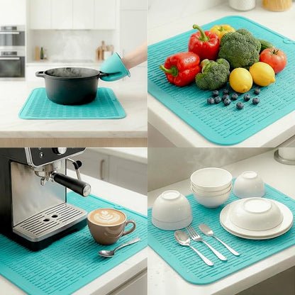 MicoYang Silicone Dish Drying Mat for Multiple Usage,Easy clean,Eco-friendly,Heat-resistant Silicone Mat for Kitchen Counter or Sink,Refrigerator or Drawer Liner Mint XL 18 inches x 16 inches - Image 4