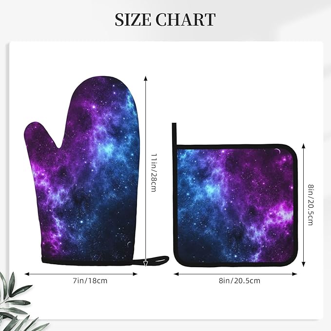 Cool Blue Purple Galaxy Oven Mitts and Pot Holders Sets of 4, Heat Resistant Silicone Oven Mittens and Potholders Gloves Hot Pads for Kitchen Cooking Baking Grilling BBQ Chef - Image 2