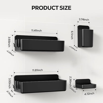 Nieifi Adhesive Wall Shelf, Shower Shelves, Shower Organizer for Bathroom Organization (Black, 4 pieces)