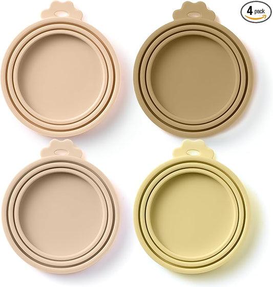 4 Pack Universal Pet Food Can Covers Lids - One fit 3 Standard Size Cans for Cats and Dogs Food Cans - Easy to Clean - Safe Silicone - Sunset Clay
