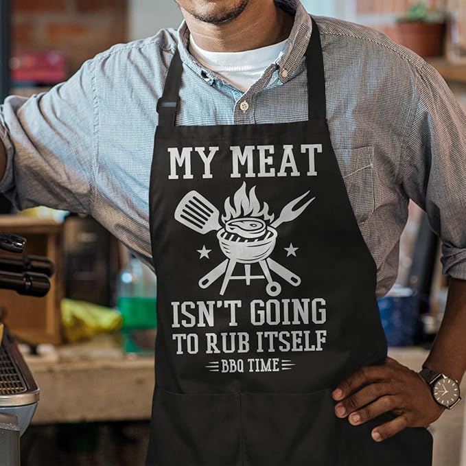 SANDJEST Funny Mens Aprons with Pockets for BBQ Grilling Cooking Grandpa Husband Apron for Birthday Christmas Father's Day