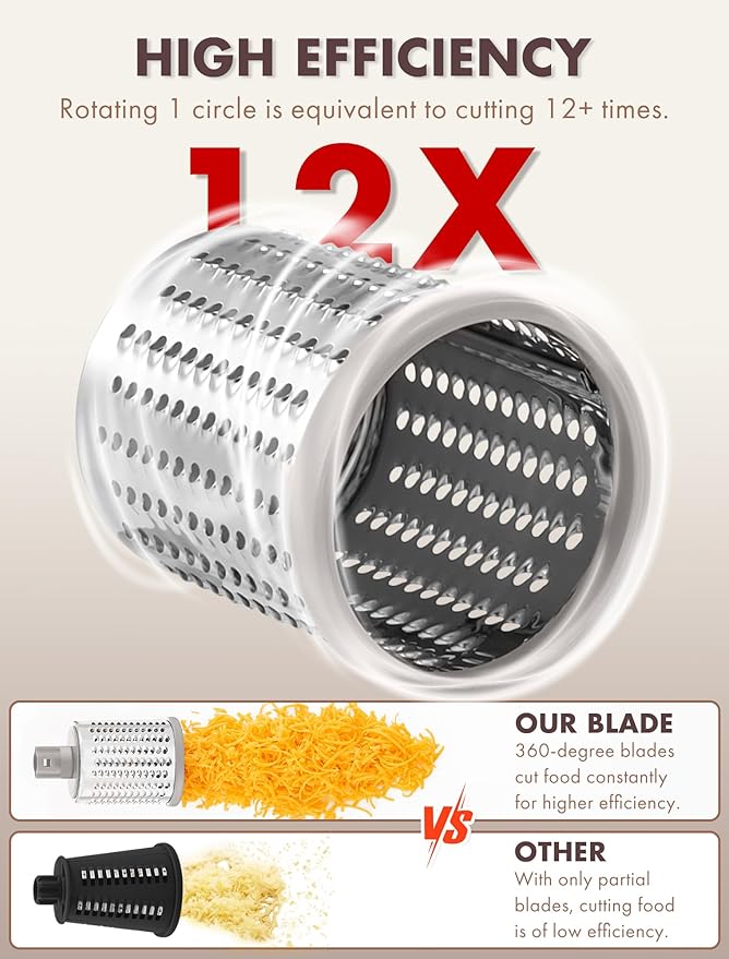 GDL Rotary Cheese Grater, Upgraded 5-in-1 Cheese Grater Hand Crank, Multi-purpose Cheese Shredder with Handle, Vegetable Slicer Cutter Ice Shaver for Potato, Carrot, Nuts, Chocolate - Image 4