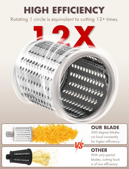 GDL Rotary Cheese Grater, Upgraded 5-in-1 Cheese Grater Hand Crank, Multi-purpose Cheese Shredder with Handle, Vegetable Slicer Cutter Ice Shaver for Potato, Carrot, Nuts, Chocolate - Image 4