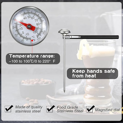 Xuhal 6 Pcs Stainless Steel Kitchen Thermometer with 5 Inch Long Stem 1 Inch Dial Thermometer Milk Frothing Food for Oven Probe Meat Grill BBQ Cooking Chocolate Water(Black) - Image 4