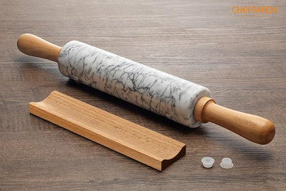 CHEFMADE 18-Inch Marble Rolling Pin with Wooden Handles and Cradle, Non-Stick (Gray and White) - Image 6