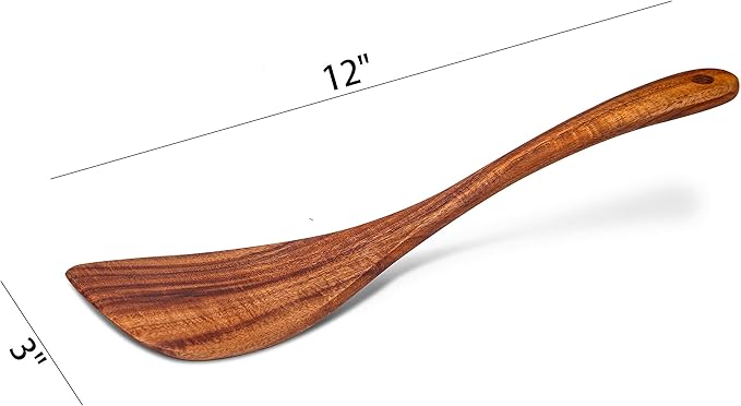 Jilla-hla Wooden Spatula Nonstick Turner Acacia Wood, Right Long Handle Flat Frying Spatulas Handmade for Mother Wife Grandma Her Kitchen Gift, Ideal Cookware Utensils for Cooking Eggs, Fish, Pancakes - Image 3