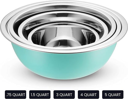 WHYSKO Stainless Steel Mixing Bowls With Lids Set, 5 Sizes Nesting Mixing Bowls for Your Kitchen Meal Prep, Cooking, Baking, and Food Storage (Blue Bowls with White Lids) - Image 5