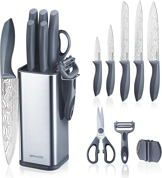 RAXCO 10-Piece Kitchen Knife Set | Stainless Steel Holder | Compact Design - Gray by RAXCO