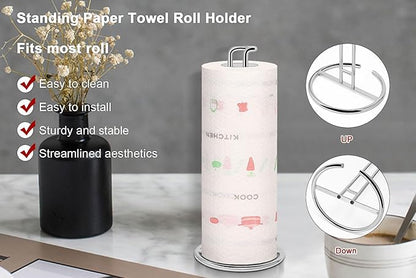 NearMoon Paper Towel Holder, Sturdy Paper Towel Stand Dispenser-All Metal, Standard or Jumbo-Sized for Kitchen Countertop, Farmhouse, Living Room (1 Pack, Chrome Finish) - Image 3