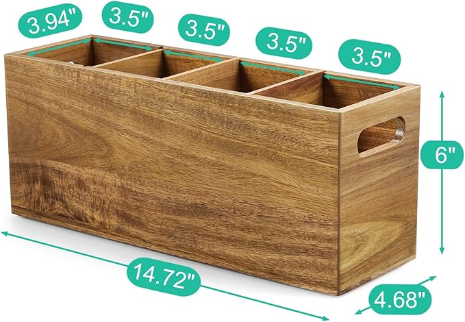 ALELION Acacia Wood Utensil Holder with Removable Divider - 4 Compartment Wooden Utensil Caddy Organizer for Kitchen Counter - Cooking Utensil Crock for Countertop - Image 5