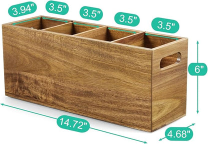 ALELION Acacia Wood Utensil Holder with Removable Divider - 4 Compartment Wooden Utensil Caddy Organizer for Kitchen Counter - Cooking Utensil Crock for Countertop - Image 5