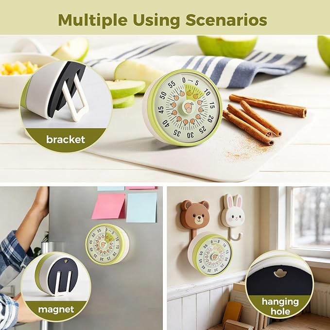 Kitchen Timer, Kitchen Countdown Cooking Reminder No Battery Required Magnetic Time Management Timer, Xmas Gift, Green