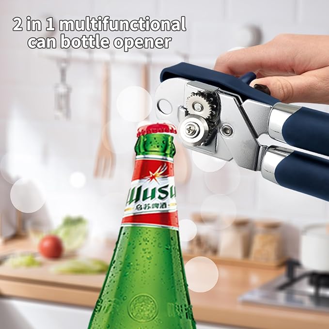 Safring Can Opener Manual, Handheld Strong Heavy Duty Stainless Steel Can Opener, Comfortable Handle, Sharp Blade Smooth Edge, Can Openers with Multifunctional Bottle Opener, Blue - Image 5