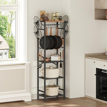 MAHANCRIS 4-Tier Pot Rack, Pots and Pans Organizer for Kitchen, Lid Organizer Rack with U-Shaped Lid Holders, Kitchen Storage Shelf for Standing Cookware, Rustic Brown and Black POHR3001 - Image 2